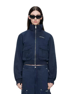 Navy Blue Washed Cotton Work Jacket - ANN ANDELMAN