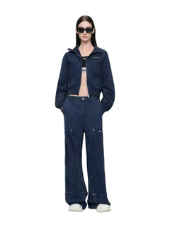 Navy Blue Washed Cotton Work Jacket - ANN ANDELMAN