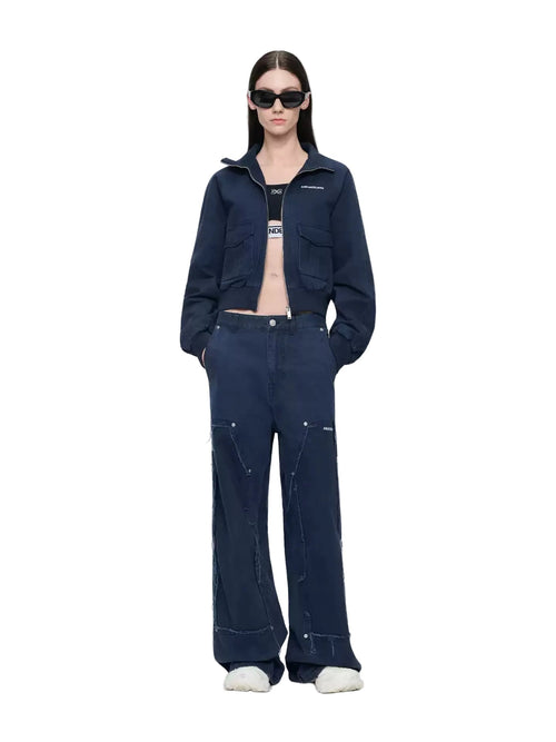 Navy Blue Washed Cotton Work Jacket - ANN ANDELMAN