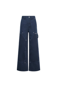 Navy Blue Washed Distressed Trousers - ANN ANDELMAN