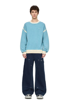 Navy Blue Washed Distressed Trousers - ANN ANDELMAN