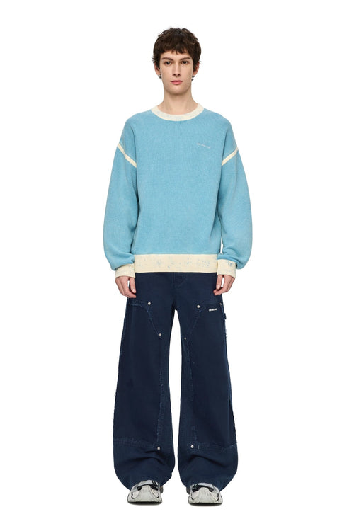 Navy Blue Washed Distressed Trousers - ANN ANDELMAN