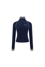Navy Blue Zip - up Knitted Cardigan - ANN ANDELMAN