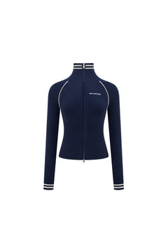 Navy Blue Zip - up Knitted Cardigan - ANN ANDELMAN