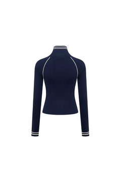 Navy Blue Zip - up Knitted Cardigan - ANN ANDELMAN
