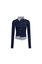 Navy Fake Two - piece Woolen Knit Shirt - ANN ANDELMAN