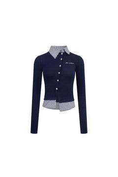 Navy Fake Two - piece Woolen Knit Shirt - ANN ANDELMAN