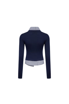 Navy Fake Two - piece Woolen Knit Shirt - ANN ANDELMAN