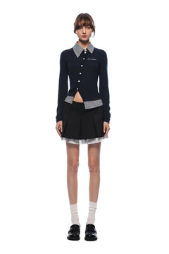 Navy Fake Two - piece Woolen Knit Shirt - ANN ANDELMAN