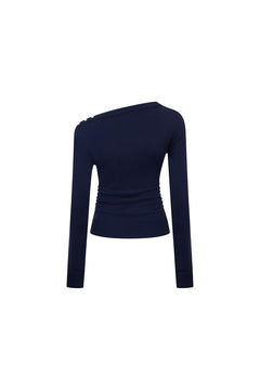 Navy Off - Shoulder Knitted Top - ANN ANDELMAN