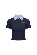 Navy Plaid Polo Collar T-shirt - ANN ANDELMAN