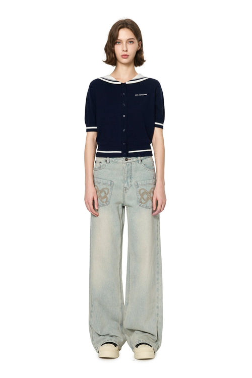 Navy Striped Wool Cardigan - ANN ANDELMAN