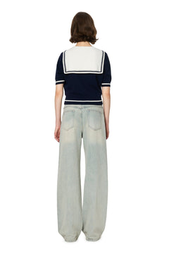 Navy Striped Wool Cardigan - ANN ANDELMAN