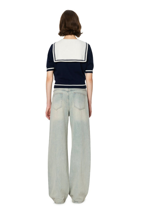 Navy Striped Wool Cardigan - ANN ANDELMAN