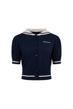 Navy Striped Wool Cardigan - ANN ANDELMAN