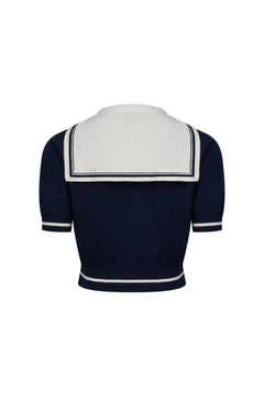 Navy Striped Wool Cardigan - ANN ANDELMAN