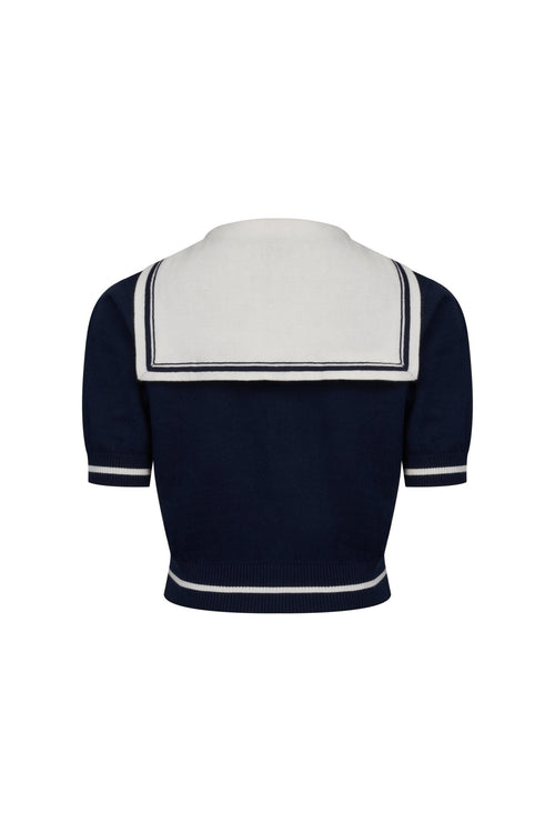 Navy Striped Wool Cardigan - ANN ANDELMAN