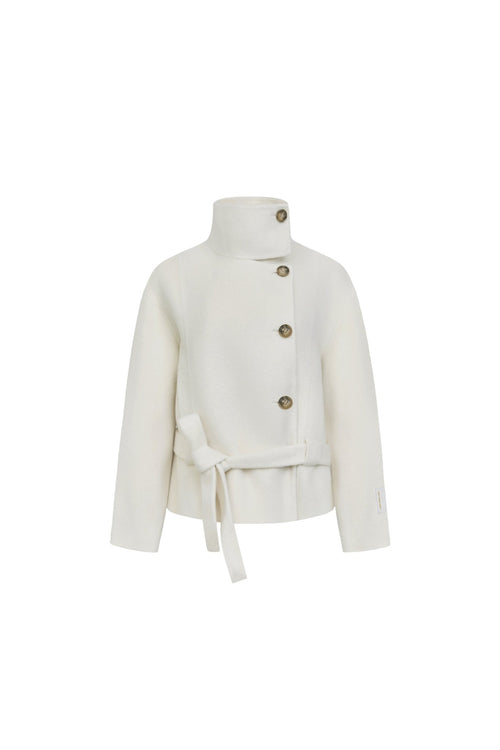 Off-white Chimney Collar Double-faced Wool Coat - ANN ANDELMAN