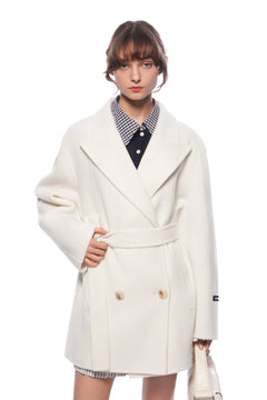 Off - white Double - breasted Coat With Large Lapel - ANN ANDELMAN