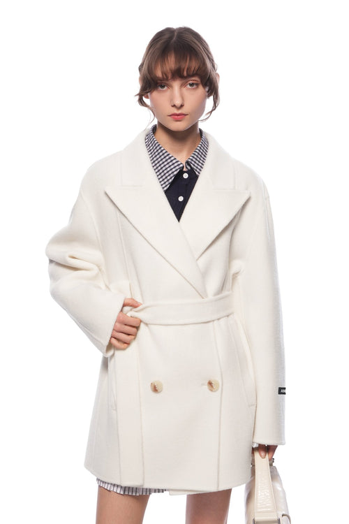 Off - white Double - breasted Coat With Large Lapel - ANN ANDELMAN