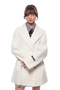 Off - white Double - breasted Coat With Large Lapel - ANN ANDELMAN