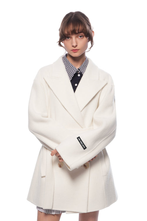 Off - white Double - breasted Coat With Large Lapel - ANN ANDELMAN