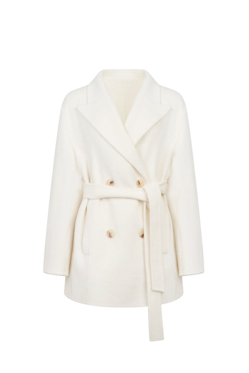 Off - white Double - breasted Coat With Large Lapel - ANN ANDELMAN