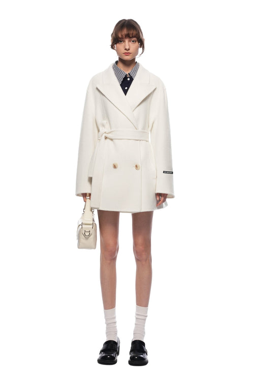 Off - white Double - breasted Coat With Large Lapel - ANN ANDELMAN