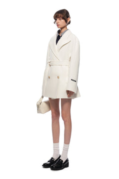 Off - white Double - breasted Coat With Large Lapel - ANN ANDELMAN