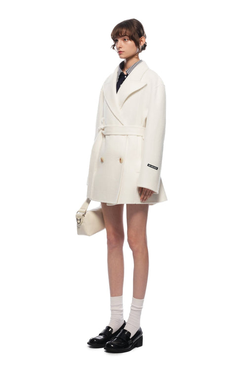 Off - white Double - breasted Coat With Large Lapel - ANN ANDELMAN