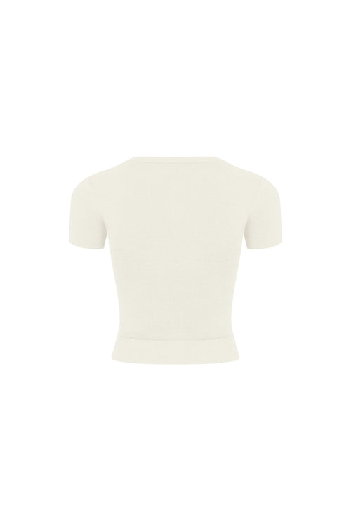 Off - white Fitted Knit Top - ANN ANDELMAN