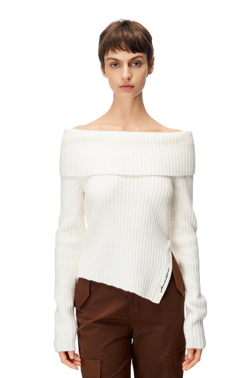Off - White Lapel One - Shoulder Sweater - ANN ANDELMAN