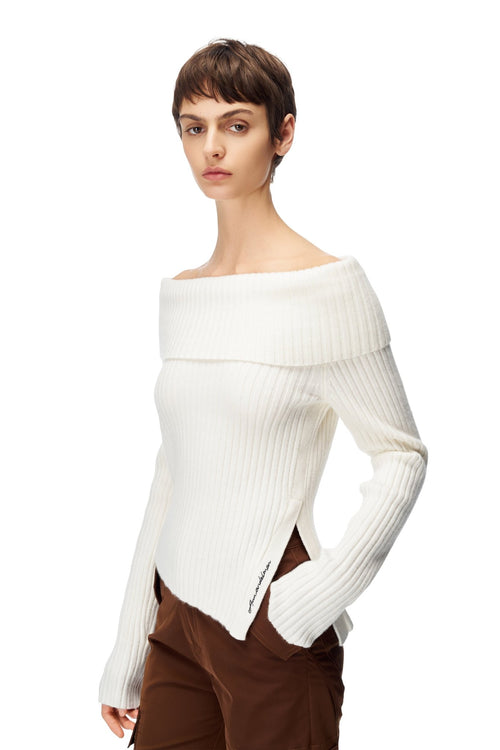 Off - White Lapel One - Shoulder Sweater - ANN ANDELMAN