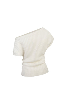 Off - white Pique Knit Off - shoulder Top - ANN ANDELMAN