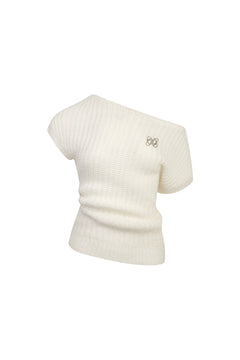 Off - white Pique Knit Off - shoulder Top - ANN ANDELMAN