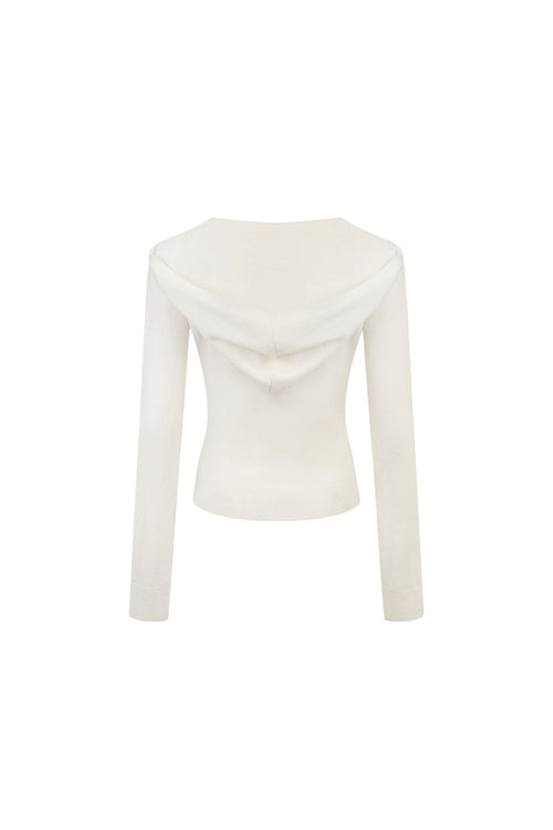 Off - white Turtleneck Hooded Knit Top - ANN ANDELMAN