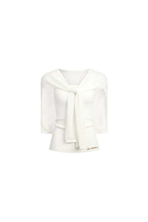 Off-white Woolen Overlay Acetate Camisole Two-piece Set - ANN ANDELMAN