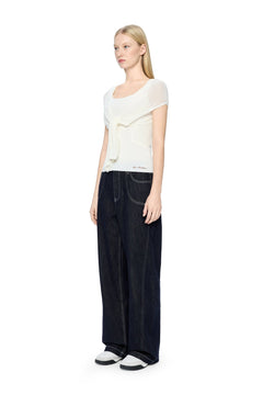 Off-white Woolen Overlay Acetate Camisole Two-piece Set - ANN ANDELMAN