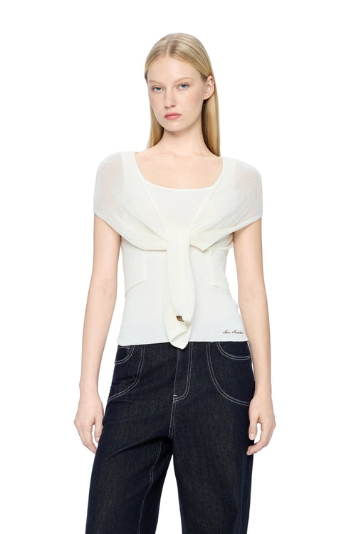 Off-white Woolen Overlay Acetate Camisole Two-piece Set - ANN ANDELMAN