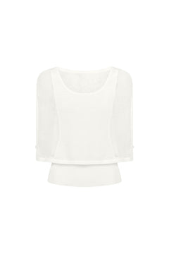 Off-white Woolen Overlay Acetate Camisole Two-piece Set - ANN ANDELMAN
