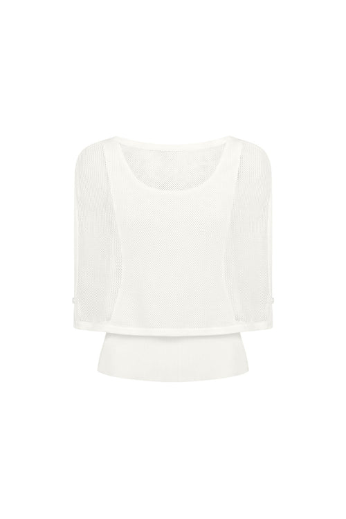 Off-white Woolen Overlay Acetate Camisole Two-piece Set - ANN ANDELMAN
