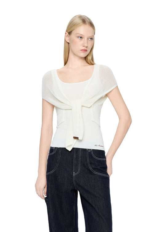 Off-white Woolen Overlay Acetate Camisole Two-piece Set - ANN ANDELMAN