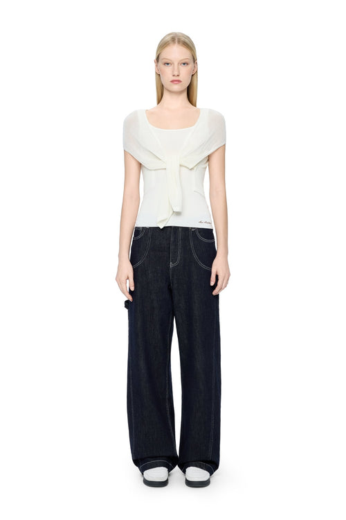 Off-white Woolen Overlay Acetate Camisole Two-piece Set - ANN ANDELMAN
