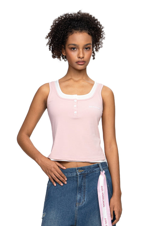 Pink Faux Two - Piece Square Neck Vest - ANN ANDELMAN