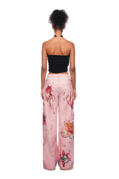 Pink Floral Wide - leg Jeans - ANN ANDELMAN