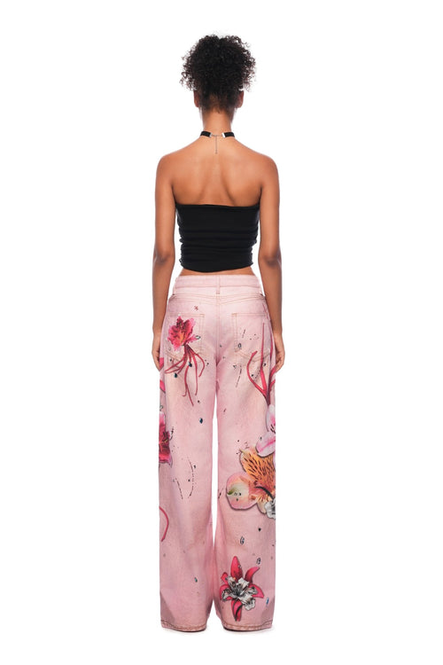 Pink Floral Wide - leg Jeans - ANN ANDELMAN