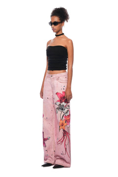 Pink Floral Wide - leg Jeans - ANN ANDELMAN