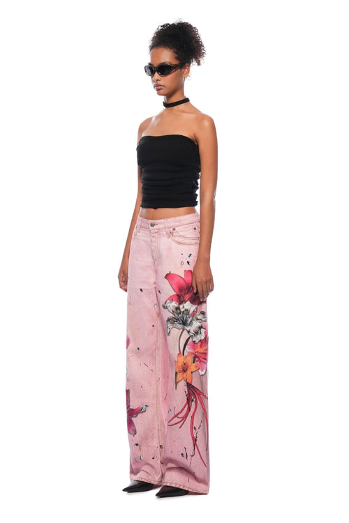 Pink Floral Wide - leg Jeans - ANN ANDELMAN
