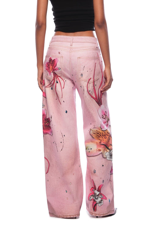 Pink Floral Wide - leg Jeans - ANN ANDELMAN