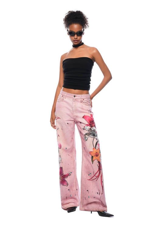 Pink Floral Wide - leg Jeans - ANN ANDELMAN